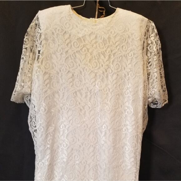 Vintage 80's White Algo Ettes 2 Piece Dress Short Sleeve Round Neck Women Size 9 - Picture 3 of 16